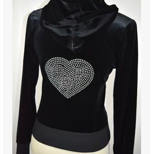 VDP Ladies Bling BlackVelvet rhinestones Heart hoodie jacket Front zippe…